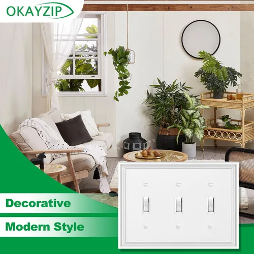 Miniatura 4 de Cubiertas decorativas blancas para interruptores de luz de triple palanca para placas de pared, cubiertas de placas de interruptor