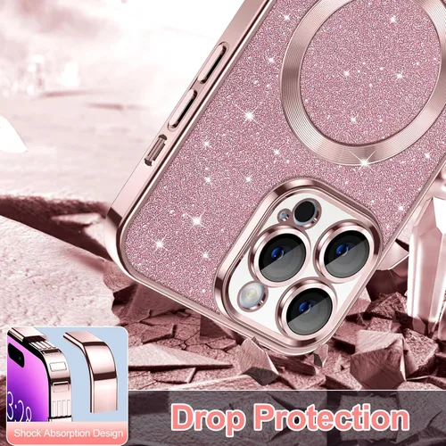 Miniatura 31 de Hython Funda para iPhone 14 Pro Max con purpurina, fundas magnéticas transparentes para teléfono con protector de lente de cámara