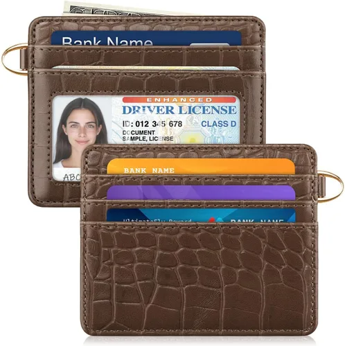 Miniatura 38 de Bolsillo frontal minimalista delgado con bloqueo RFID para tarjetas de crédito, cartera pequeña, bonita funda para tarjetas para mujeres, beige