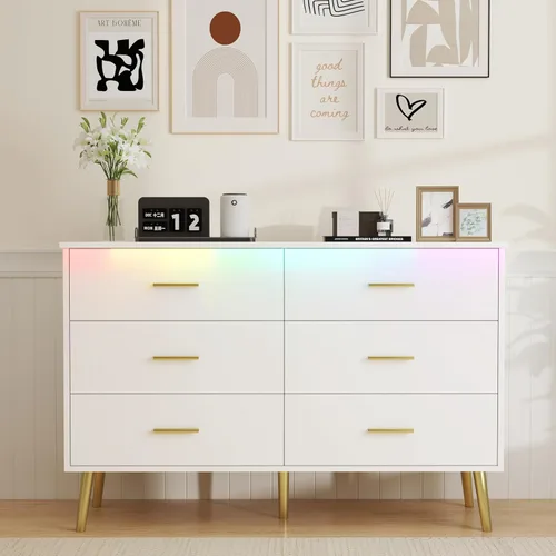 Cómoda blanca para dormitorio, aparadores y cajoneras para almacenamiento de ropa, cómoda de madera para armario con 6 cajones, organizador de ropa