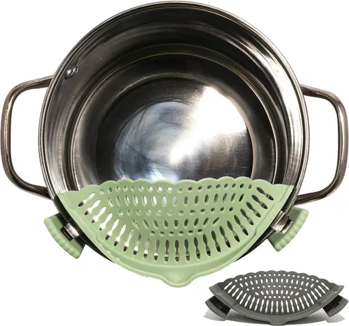 The Silicone Kitchen Colador de silicona con clip, colador para la mayoría de ollas, sartenes, cuencos, ideal para pasta, verduras, frutas, no