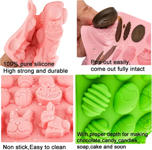 Miniatura 6 de Molde de silicona para huevos de Pascua para chocolate, 5 paquetes de molde en forma de huevo para hornear para fiesta de Pascua, bombas