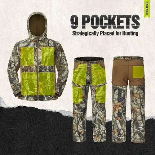Miniatura 4 de TIDEWE Ropa de caza para hombres con forro polar, correa de seguridad, resistente al agua, chaqueta y pantalones silenciosos de caza