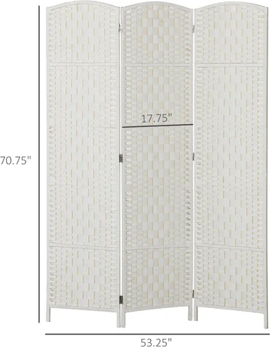Miniatura 7 de HOMCOM Divisor de habitación, pantalla de privacidad plegable de 3 paneles, 6 pies de alto, divisor de pared de tejido de mimbre portátil para Blanco