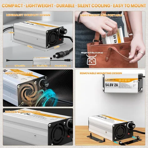 Miniatura 5 de Cargador de 54.6V 2A para batería de iones de litio de 48 V, cargador de bicicleta eléctrica, cargador de scooter eléctrico, cargador de reemplazo