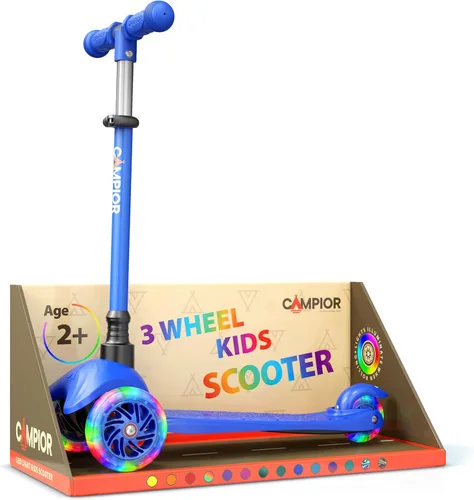 Miniatura 12 de Mini scooter naranja de 3 ruedas para niños, dirección por inclinación con ruedas LED iluminadas, manubrio ajustable, cubierta ancha antideslizante