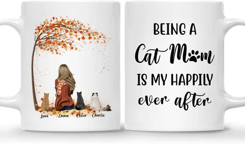 Miniatura 17 de Gossby Taza personalizada con texto en inglés "Being a Cat Mom", regalo personalizado para mujeres con diseño, nombre, raza de gato, cumpleaños, día