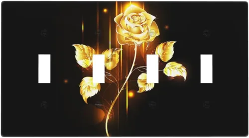 Miniatura 714 de Cubiertas de placa de pared de 3 gang con interruptor de luz de triple palanca, en negro y dorado con esplendor de oro rosa, estampado floral