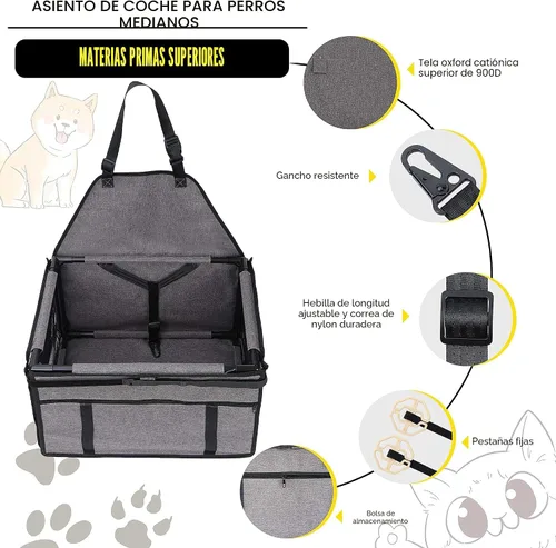 Miniatura 4 de GENORTH Asientos de automóvil para perros pequeños y medianos, asiento elevador portátil para cachorros y mascotas con correa de clip y ventana