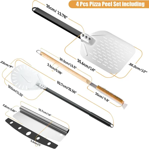 Miniatura 6 de Kit de accesorios para horno de pizza de 4 piezas, incluye cáscara de pizza perforada de 12 pulgadas, cáscara redonda de torneado de pizza de 9