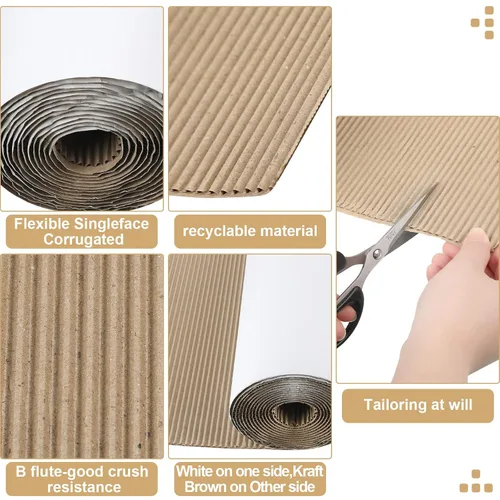 Miniatura 5 de Eaasty Paquete de 2 rollos de cartón corrugado de 12 pies x 35 pulgadas, hojas de papel de cartón corrugado de una sola cara blanca