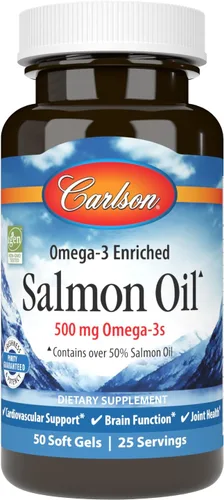Miniatura 8 de Carlson Aceite de salmón, 500 mg de omega-3, aceite de pescado capturado en la naturaleza noruego, de origen sostenible, 180 cápsulas blandas
