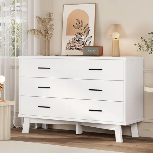 Xixini Cómoda para dormitorio, cómoda moderna de 6 cajones con base resistente en forma de X, organizador de almacenamiento de ropa doble de madera,