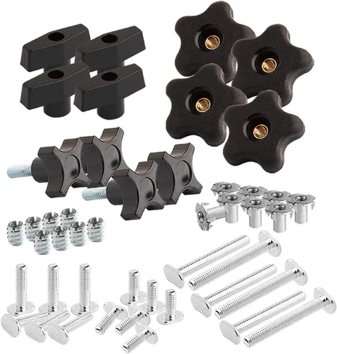 Miniatura 9 de POWERTEC 71128 Juego de 128 piezas de perillas en T, pernos roscados y arandelas de 5/16"-18, pernos de riel en T, accesorios de riel en T