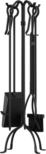 Miniatura 9 de Fire Beauty Juego de herramientas para chimenea de 5 piezas, juego de herramientas de hierro forjado resistente, color negro