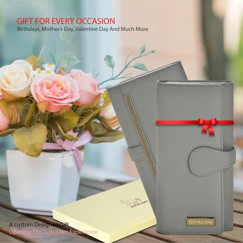 Miniatura 6 de Carteras de piel con bloqueo RFID para cheques con 11 ranuras para tarjetas para mujer