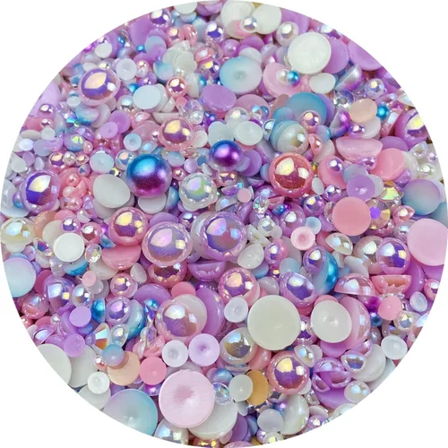 Miniatura 20 de Mezcla de perlas planas y diamantes de imitación, 2.16 oz de diamantes de imitación de resina semiredondas para manualidades, 0.116 in - 0.394 in