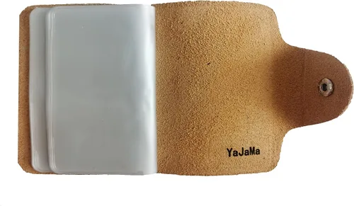 Miniatura 8 de YaJaMa Cartera para tarjetas de crédito, pequeña, de piel auténtica, 26 ranuras, para tarjetas, organizador para mujeres y hombres, Amarillo