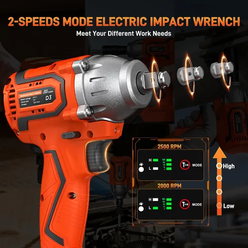 Miniatura 3 de Llave de impacto inalámbrica, 369 pies-libras (500 N.m), pistola de impacto sin escobillas de 1/2 pulgada, kit de destornillador de impacto
