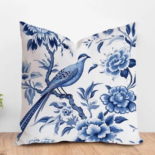 Miniatura 24 de ArogGeld Chinoiserie - Funda de cojín con diseño de pagoda asiática azul índigo, diseño cuadrado de flores y pagoda asiática, para oficina, silla