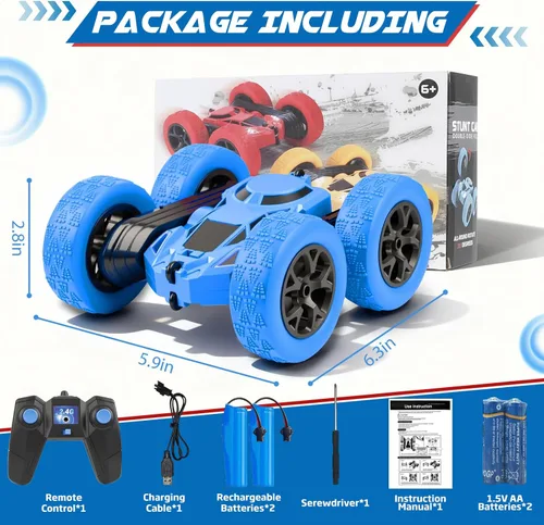 Miniatura 6 de Coche de control remoto, juguetes de autos RC para niños de 6 a 12 años, camión de acrobacias RC de 2.4 GHz con giros de doble cara de 360°
