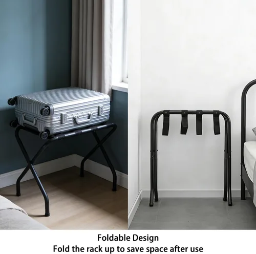 Miniatura 4 de Portaequipajes plegable, soporte de maleta de metal resistente con correas de nailon, portaequipajes plegable para habitación de invitados
