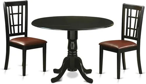 Miniatura 7 de East West Furniture DLNI3-BLK-C - Juego de comedor de 3 piezas que contiene una mesa de comedor redonda con gotas y 2 sillas de cocina tapizadas