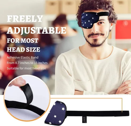 Miniatura 2 de eZAKKA Parches para ojos para adultos, parche médico para ambliopía, estrabismo con hebilla, azul marino con estrella blanca (derecha)