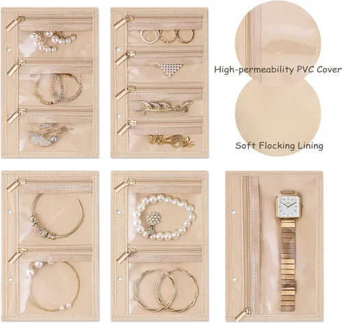 Miniatura 5 de Vlando Organizador de libros de joyería, estuche de viaje de cuero con 5 páginas desmontables para collares, anillos, aretes, sin enredos