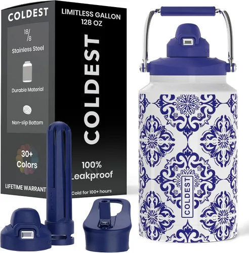 Miniatura 14 de The Coldest Water Bottle - Botella de un galón de agua con tapa superior abatible, con popote, botella de agua de 128 oz (1 galón)