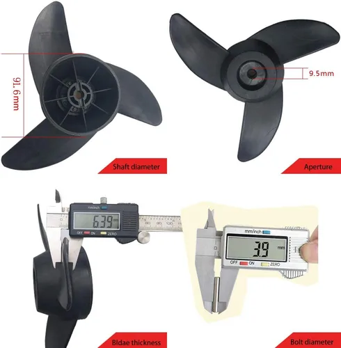 Miniatura 5 de Hélices Motor fueraborda eléctrico para motores de arrastre de 55 libras, 62 libras, 86 libras, accesorios de montaje/barco 3 cuchillas (negro)