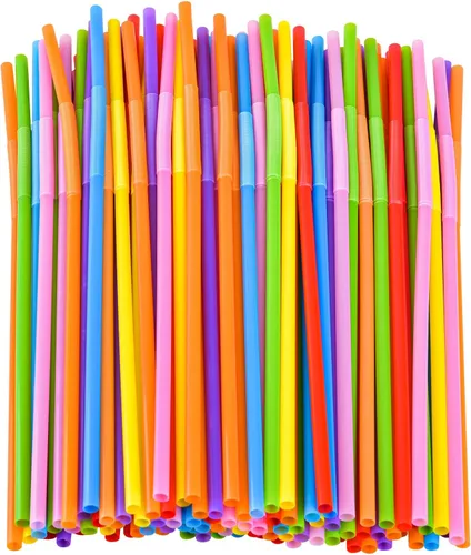 SONGNASS 100 unidades de pajitas plásticas flexibles, pajitas desechables coloridas y doblables para fiestas, pajitas extra largas de 32,51 cm para