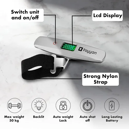 Miniatura 4 de Báscula digital portátil para maleta, báscula colgante, báscula de pesaje de equipaje con luz de fondo y función de tara, capacidad de 110