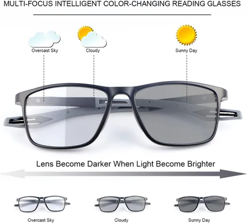 Miniatura 2 de Gafas de lectura multienfoque progresivas fotocromáticas con bisagras de resorte Gafas de sol de transición anti luz azul