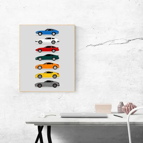Miniatura 4 de Custom Car Posters Póster hecho a mano compatible con Nissan Z Car Generations (perfil lateral), decoración artística de Datsun Fairlady Z