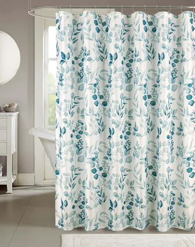 Miniatura 12 de Serafina Home Cortina de ducha bohemia, diseño floral de mandala azul marino, verde azulado, blanco, tela, 72 x 72 pulgadas, resistente a