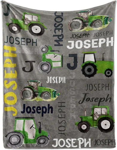 Miniatura 21 de Manta personalizada de tractores, nombre personalizado con diseño de camiones de tractor agrícola, manta de cama de franela de felpa suave