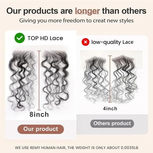 Miniatura 4 de EMMOR Cabello humano virgen invisible con bordes de encaje HD para mujer, cabello humano virgen, reutilizable, color negro natural, rizado, 2