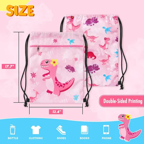 Miniatura 6 de WAWSAM Mochila con cordón - Bolsas con cordón para niños, bolsa de natación para la playa, Dinosaurio B, Dinosaurio B