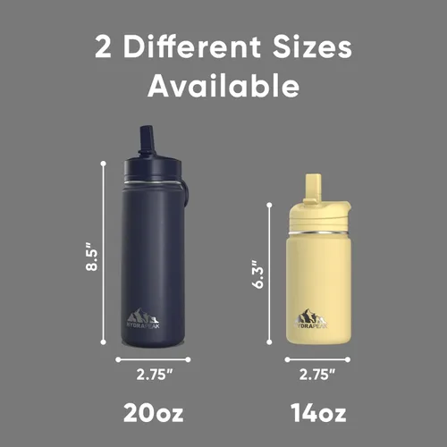 Miniatura 5 de Hydrapeak Mini botella de agua de 14 onzas con tapa con popote, botella de agua aislada de doble pared de acero inoxidable Botella de agua a Negro