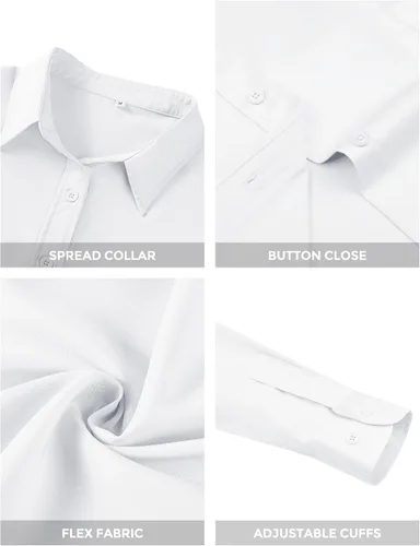 Miniatura 5 de Lunira - Camisas de manga larga con botones para mujer, prendas de vestir formales de trabajo, tops clásicos de oficina para mujer