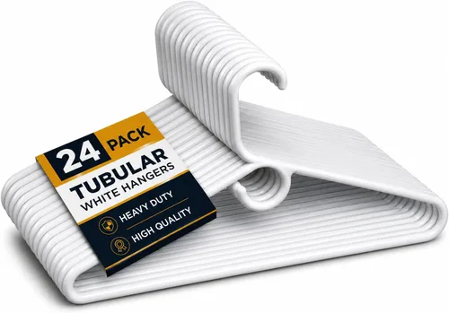 Perchas blancas resistentes de plástico tubulares, juego de 24 (resistente)