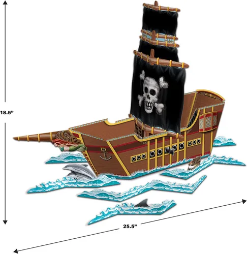 Miniatura 3 de Beistle Centro de mesa de barco pirata 3D, 18.5 x 25.5 pulgadas, decoración de mesa de cumpleaños de aventura isleña, cajas de recuerdos de búsqueda