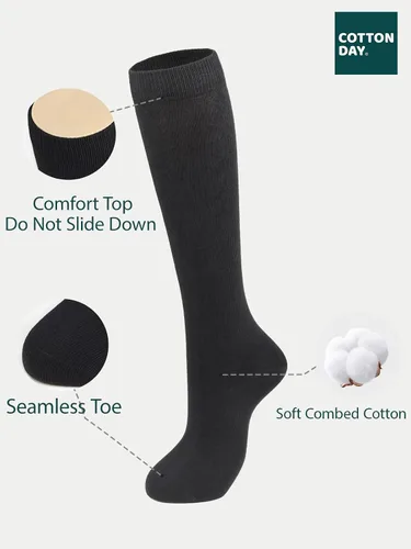 Miniatura 2 de COTTON DAY Paquete de 3 calcetines de vestir unisex para niños y niñas, uniformes de escuela secundaria, sin costuras, negro, blanco, azul marino