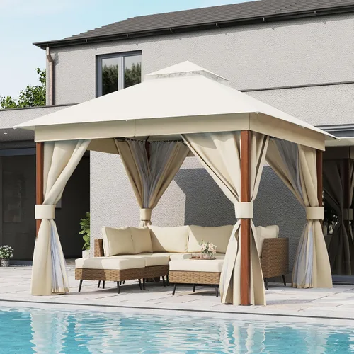 Miniatura 38 de LAUSAINT HOME 8'x8' Outdoor Gazebo, Metal Frame Heavy Duty Patio Canopy Tent Shelter with Double Roofs, Mosquito Nettings and Privacy Screens for