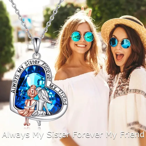 Miniatura 2 de Collar de plata de ley esterlina en forma de corazón, regalo de joyería de hermanas y amistad femenina