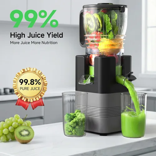 Miniatura 4 de Exprimidor de prensa en frío de 400 W, conducto de alimentación de 5.8 pulgadas de ancho, máquina exprimidora lenta para frutas y verduras enteras