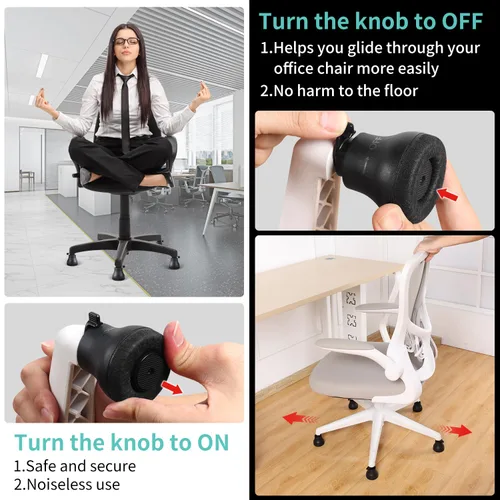 Miniatura 6 de Bell Glides - Ruedas giratorias de repuesto para silla de oficina para ruedas fijas estacionarias, almohadillas de fieltro con goma antideslizante