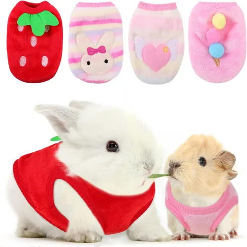 Paquete de 4 ropa de conejillo de indias, chaleco cálido de franela de forro polar para disfraz de mascota para animales pequeños, gatitos, hurones,