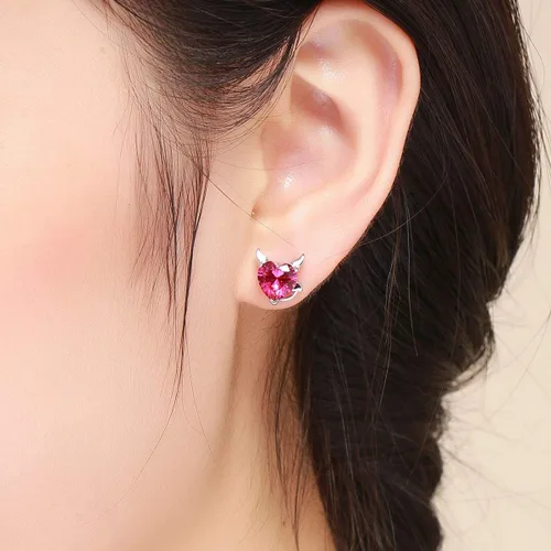 Miniatura 2 de Aretes de plata de ley 925 con forma de corazón de ángel y diablo para mujeres y niñas
